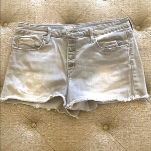 High rise denim four button shorts